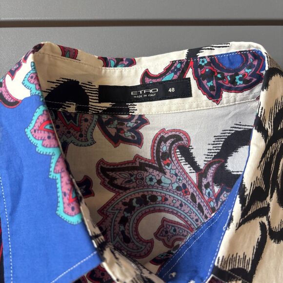 ETRO Shirt Women 48 Multicolor Floral Classic Fit Long Sleeve Pattern Button Up - Picture 3 of 6